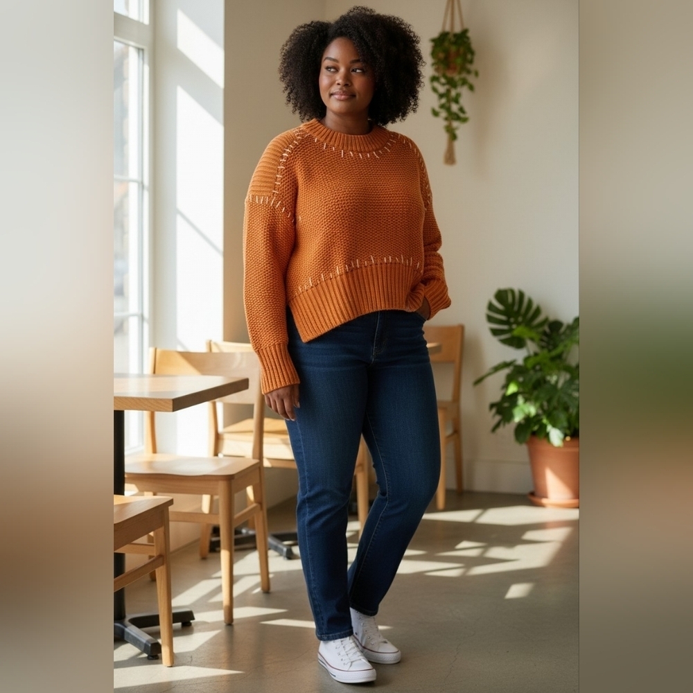 Line & Dot (Revolve) Sunset Orange Crew Neck Sweater Size Small